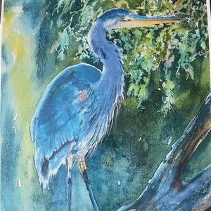Watercolor Print Bird on a branch